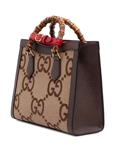 Pre-owned Gucci 2016-2025 Small Jumbo Gg Canvas Bamboo Diana Satchel