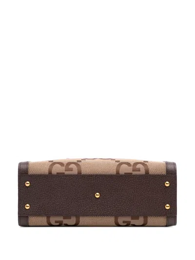 Pre-owned Gucci 2016-2025 Small Jumbo Gg Canvas Bamboo Diana Satchel