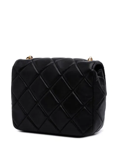 Pre-owned Chanel 2021-2025 Mini Quilted Lambskin Bijoux Logo Chain Square Flap Crossbody Bag In Black