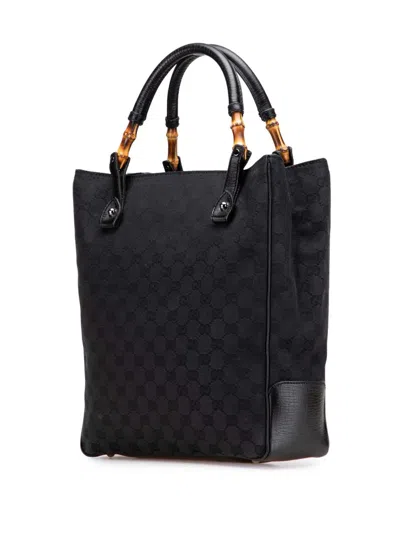 Pre-owned Gucci 2000-2015 Gg Canvas Bamboo Tote Bag In Black