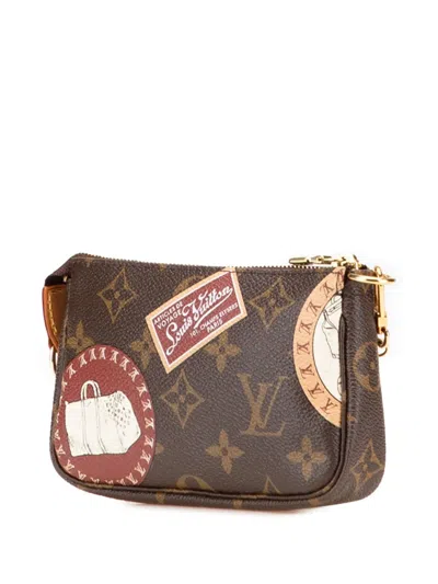 Pre-owned Louis Vuitton 2008 Monogram Patch Mini Pochette Accessoires Handbag In Brown