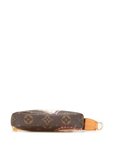 Pre-owned Louis Vuitton 2008 Monogram Patch Mini Pochette Accessoires Handbag In Brown