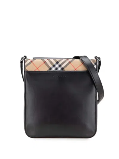 Pre-owned Burberry 2000-2017 Nova Check Trimmed Leather Crossbody Bag In Black