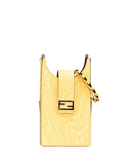 Pre-owned Fendi 2010-2025 Sarah Coleman Coated Canvas Ff Vertigo Phone Holder Crossbody Bag In Yellow