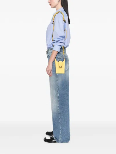 Pre-owned Fendi 2010-2025 Sarah Coleman Coated Canvas Ff Vertigo Phone Holder Crossbody Bag In Yellow