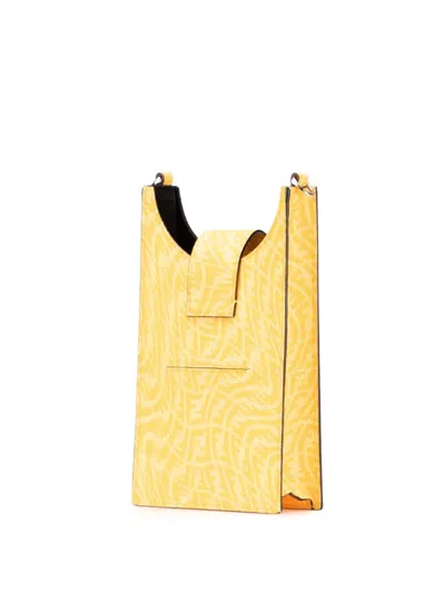 Pre-owned Fendi 2010-2025 Sarah Coleman Coated Canvas Ff Vertigo Phone Holder Crossbody Bag In Yellow