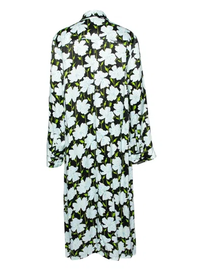 Pre-owned Off-white Floral-print Coat In Green