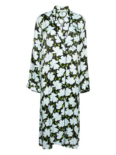 Pre-owned Off-white Floral-print Coat In Green