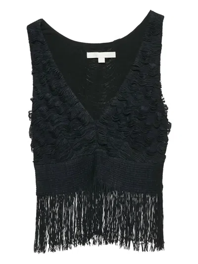 Pre-owned Simkhai Textured Fringed Top In Black