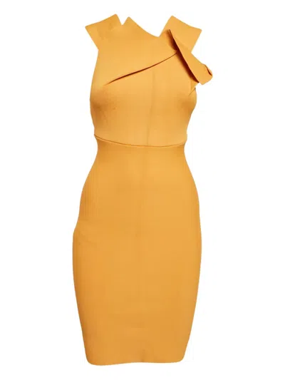 Pre-owned Chatelles Draped-neckline Dress In Yellow