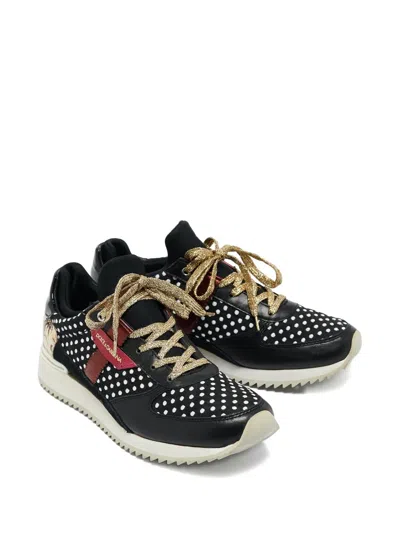 Pre-owned Dolce & Gabbana Polka-dot Floral Sneakers In Black