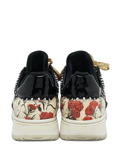 Pre-owned Dolce & Gabbana Polka-dot Floral Sneakers In Black