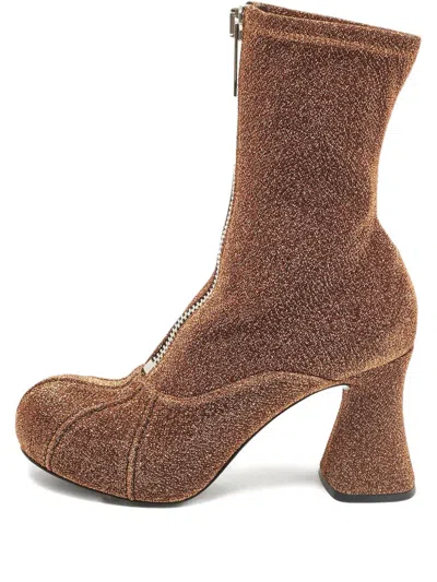 Pre-owned Stella Mccartney 90mm Glitter Zip Ankle Boots In Gold