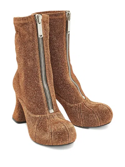 Pre-owned Stella Mccartney 90mm Glitter Zip Ankle Boots In Gold