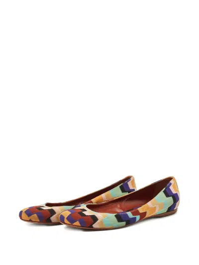 Pre-owned Missoni Geometric-knit Pumps In Red
