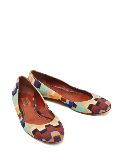 Pre-owned Missoni Geometric-knit Pumps In Red