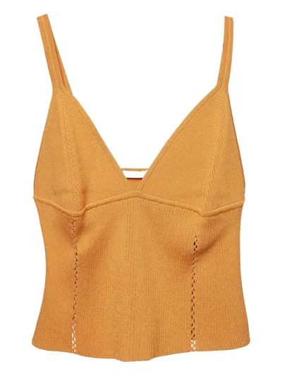 Pre-owned Simkhai Ribbed-knit Top In Orange