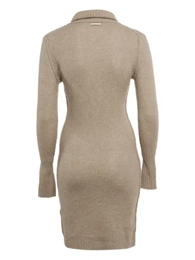Pre-owned Oscar De La Renta Turtleneck Cashmere Midi Dress In Neutral