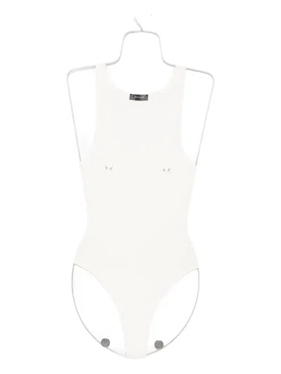 Mugler Scoop-neck Embellished Bodysuit In White