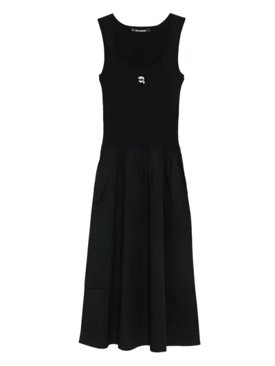Karl Lagerfeld Ribbed-knit Midi Dress In Black