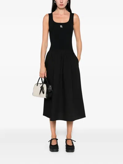 Karl Lagerfeld Ribbed-knit Midi Dress In Black