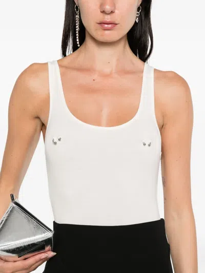 Mugler Scoop-neck Embellished Bodysuit In White