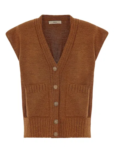 Akep Button-front Patch-pocket Cardigan In Brown