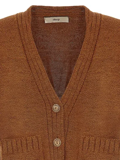 Akep Button-front Patch-pocket Cardigan In Brown