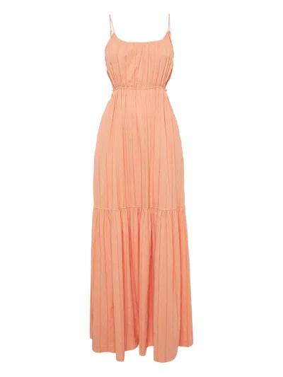 Pre-owned Simkhai Plissé-effect Sleeveless Maxi Dress In Orange