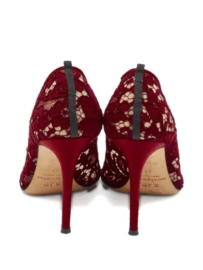 Pre-owned Sjp By Sarah Jessica Parker 100mm Lace Crystal-embellished Pumps In Red