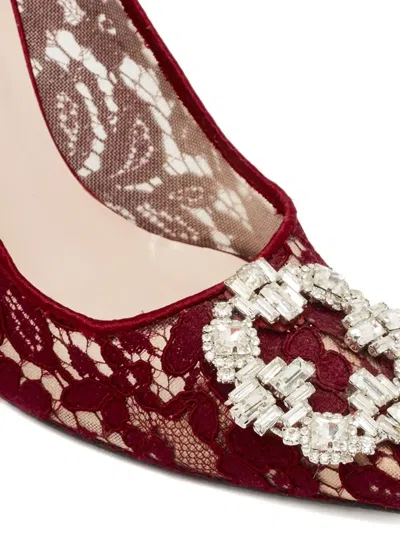 Pre-owned Sjp By Sarah Jessica Parker 100mm Lace Crystal-embellished Pumps In Red