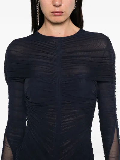 Mugler Gathered Mesh Bodysuit In Blue