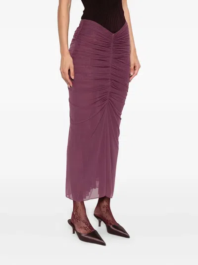 Mugler Ruched Mesh Maxi Skirt In Pink