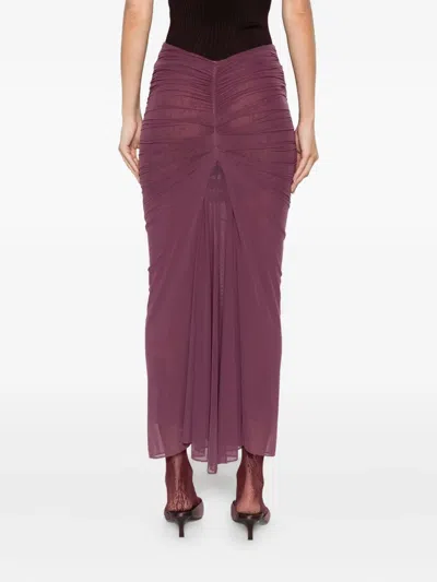Mugler Ruched Mesh Maxi Skirt In Pink