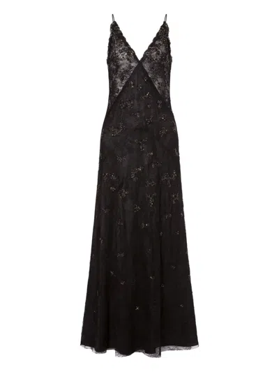 Alberta Ferretti Lace Slip Dress In Black