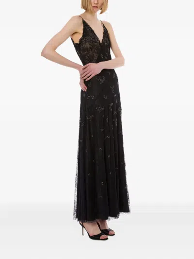 Alberta Ferretti Lace Slip Dress In Black