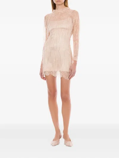 Alberta Ferretti High Neckline Lace Detailing Sequin Embellishments Dress In Pink