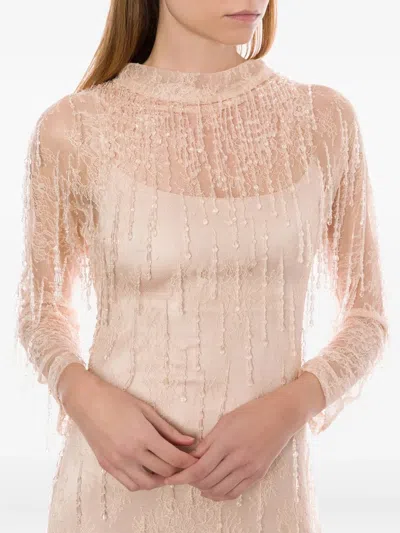Alberta Ferretti High Neckline Lace Detailing Sequin Embellishments Dress In Pink