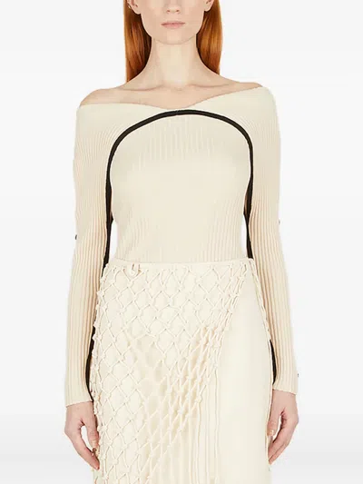 Wynn Hamlyn Off-shoulder Ribbed Top In Neutral