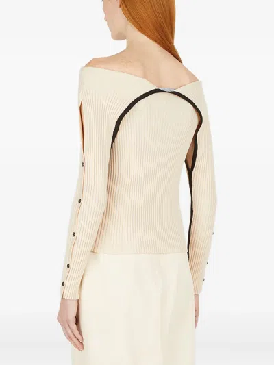 Wynn Hamlyn Off-shoulder Ribbed Top In Neutral