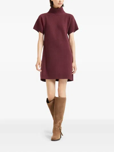 Brunello Cucinelli Ribbed Turtleneck Mini Dress In Burgundy