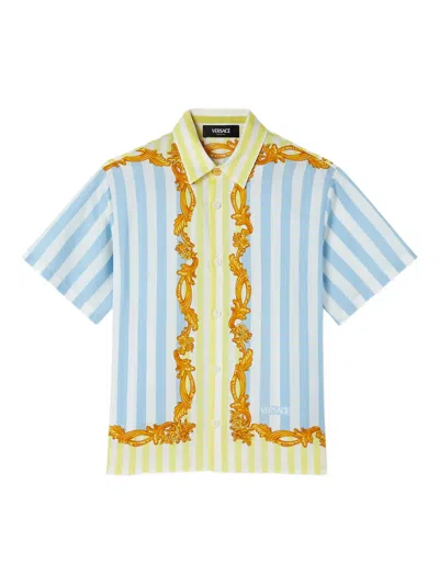 Versace Barocco Pinstripe Silk Shirt In White