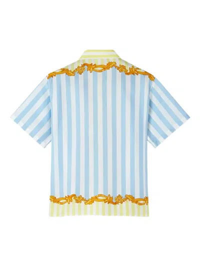 Versace Barocco Pinstripe Silk Shirt In White