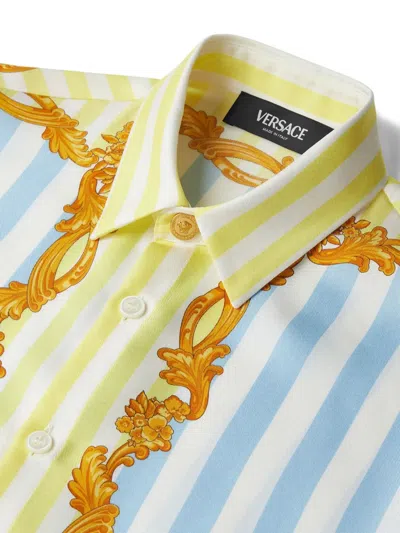 Versace Barocco Pinstripe Silk Shirt In White