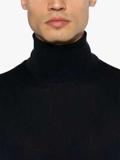 Roberto Collina Fitted Turtleneck Merino Wool Sweater In Black