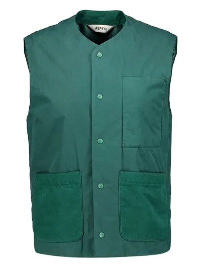 Aspesi Snap-buttoned Patch-pocket Gilet In Green