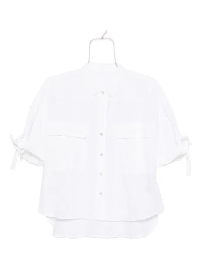 120% Lino Tied-sleeve Linen Shirt In White