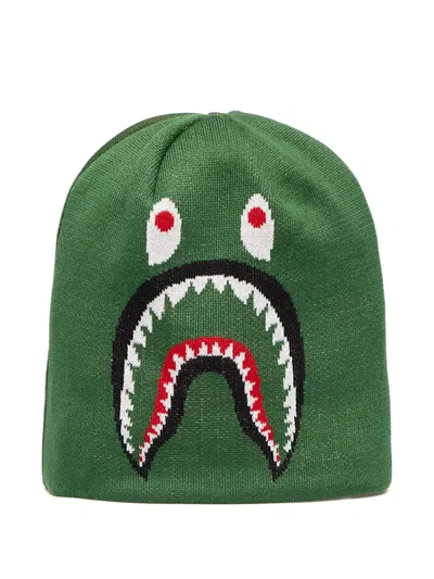 A Bathing Ape Shark-head Knit Hat In Green