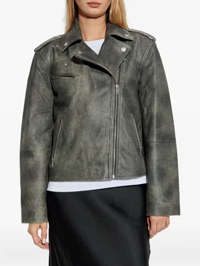 Gestuz Asymmetrical Zip-fastening Leather Jacket In Multi