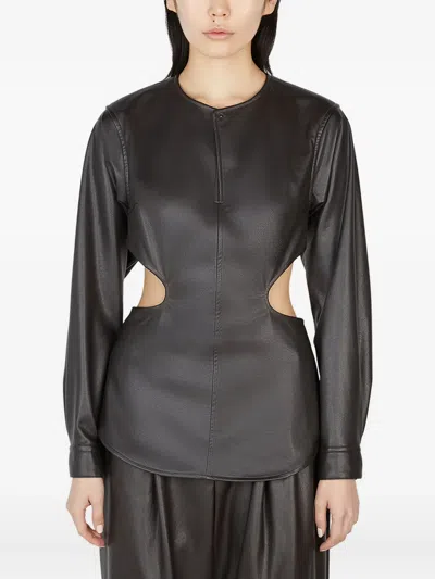 Issey Miyake Cut-out Long-sleeve Blouse In Black